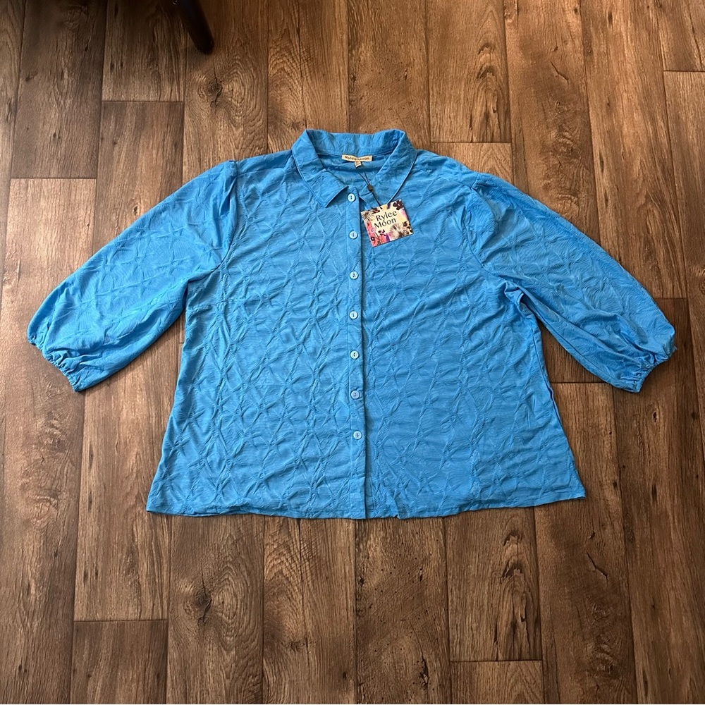 Rylee Moon Women’s Blouse button down collared Bright Blue